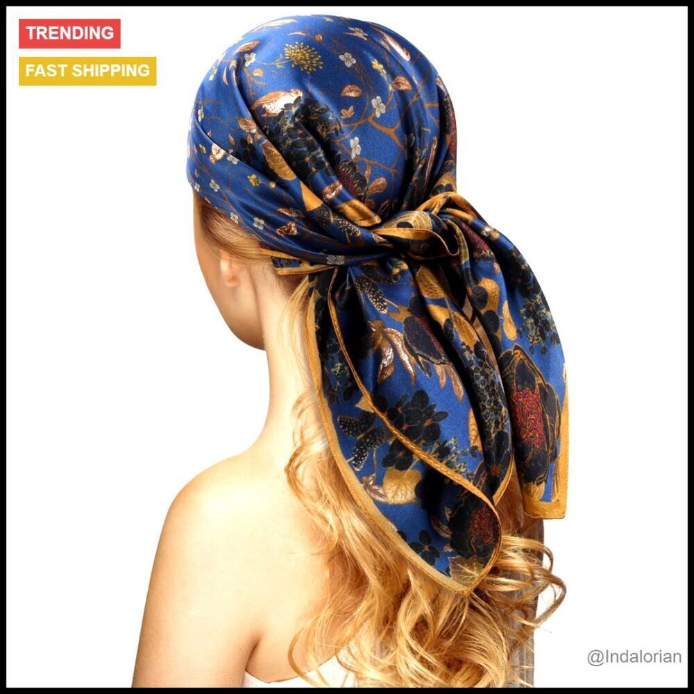Silk Square Scarf Elegant Chic Versatile Head Neck Shawl Boho Accessory